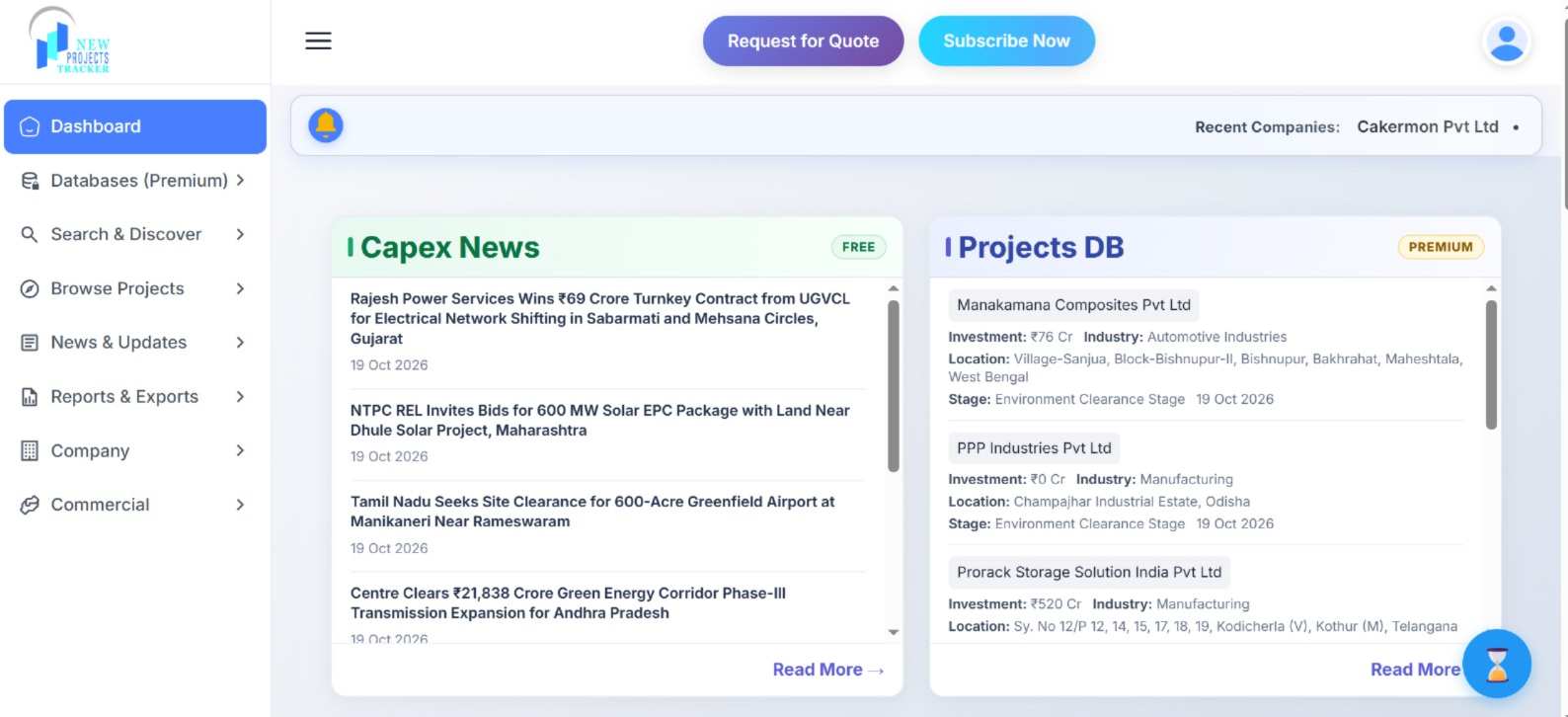 NPT platform dashboard overview
