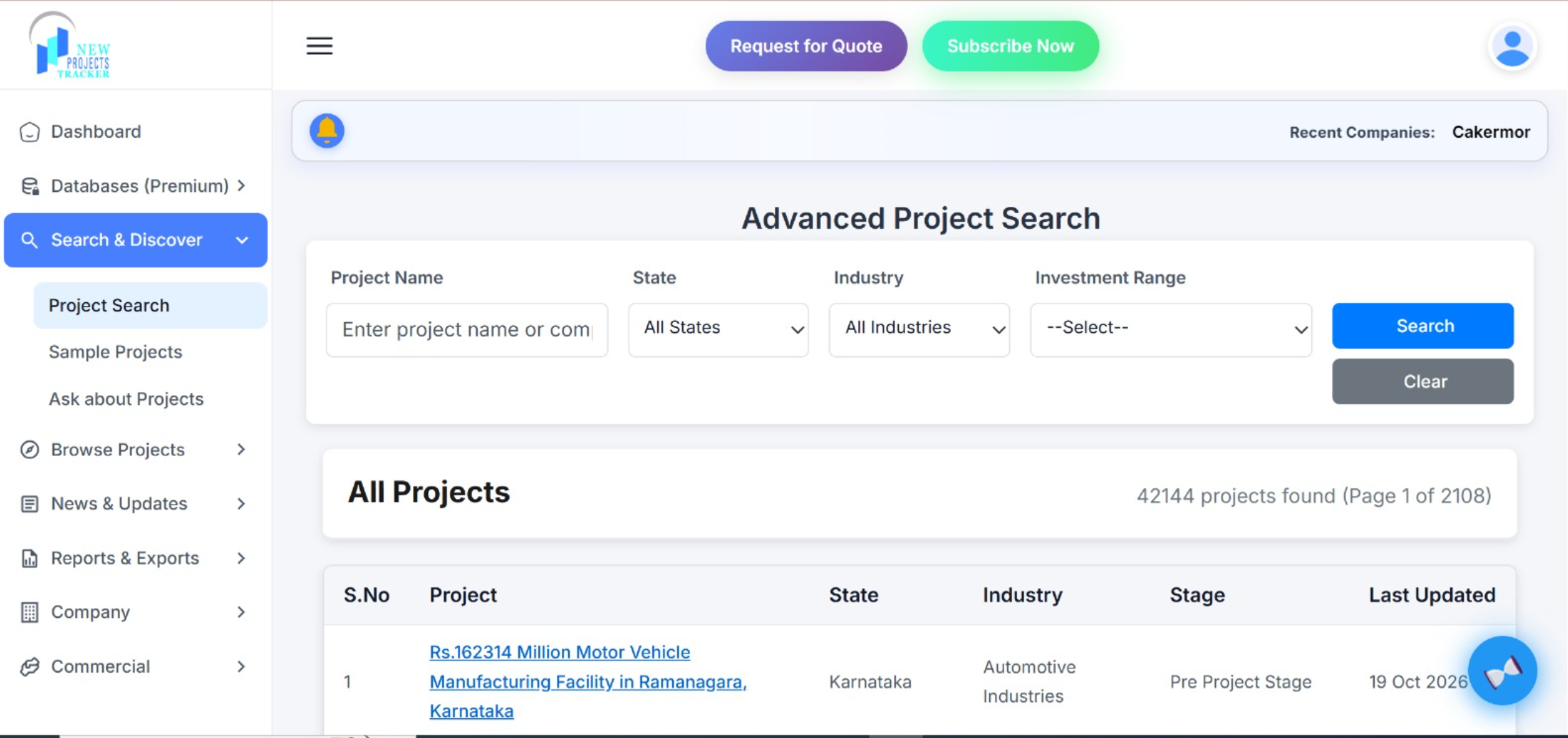 NPT advanced project search and filters
